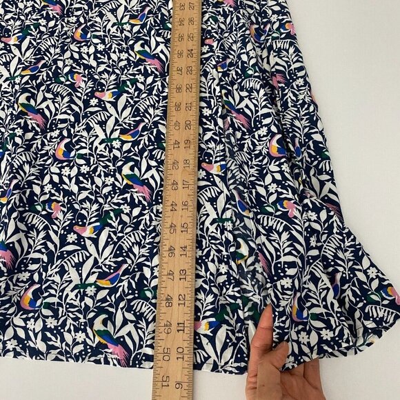 Loft Sleeveless Blue Floral Bird Print Ruffle Strap Midi Dress Size 2 - Picture 10 of 11
